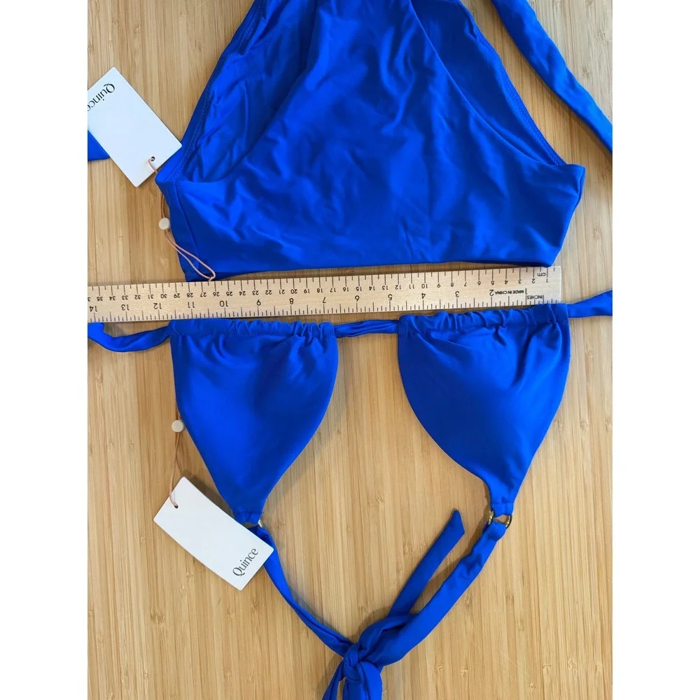 Quince Royal Blue Triangle Bikini Set High Waisted Two Piece Swimsuit NWT Size S